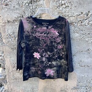 Vintage Y2K Flower N Ring Chocolate Floral Shirt Top Embellished Women Sz XL